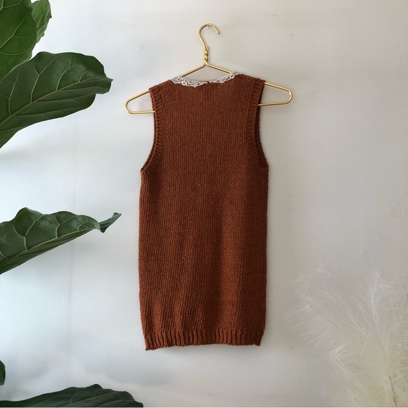 True Vintage Cognac Rust Sweater Jumper Vest - Picture 5 of 6